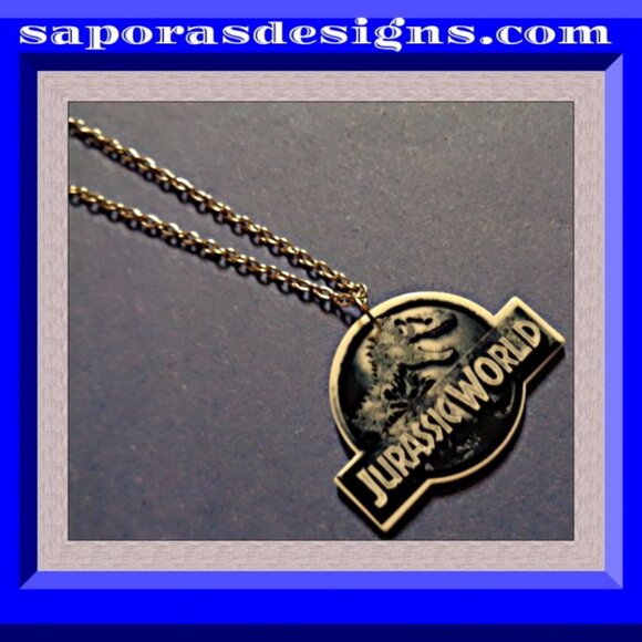 Silver Tone Jurassic World Theme Necklace Unisex For Kids - Picture 1 of 1